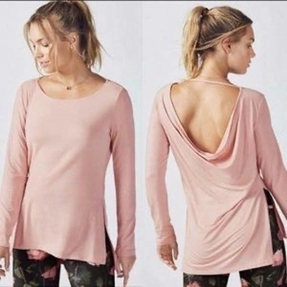 Fabletics Emerson long sleeve boatneck cowl back top in Rosebloom (pink) small
